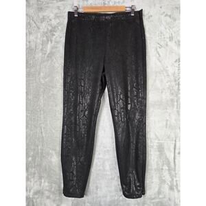 Dear John Pants Black Embossed Reptile Textured Zip Ankle Elastic Waist Size 31